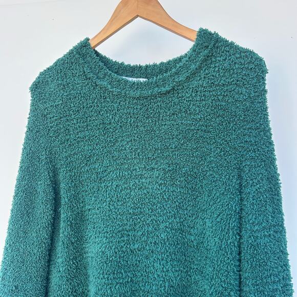 Michael Stars Freja Teddy Fit Fuzzy Pullover Sweater Dark Green Large Cozy - Picture 4 of 9